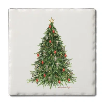 Counterart O Christmas Tree 4-pack Tumbled Tile Coasters In White;green