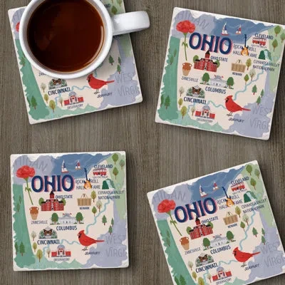 Counterart Ohio Attractions 4 Pack Tumbled Tile Coaster Set In Blue;white;green;red