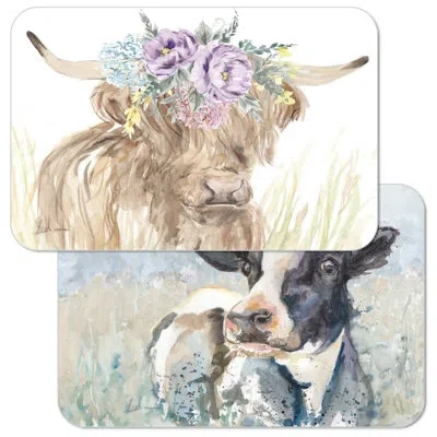 Counterart On The Range 4 Piece Reversible Easy Care Placemats In Black;brown;white;green;tan