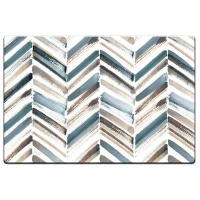 Counterart Painted Chevron Comfort Kitchen Floor Mat In White;green;blue;gray