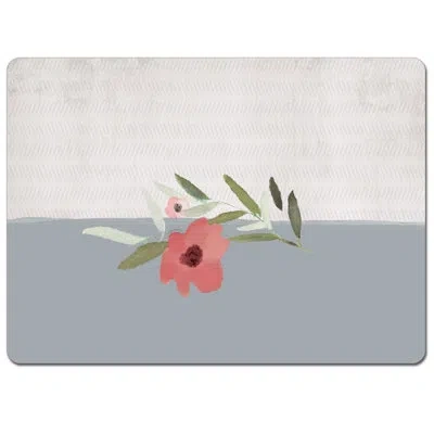 Counterart Pink Flower Decorative Hardboard Placemats With Protective Cork Backing 4 Pack In White;green;gray;pink