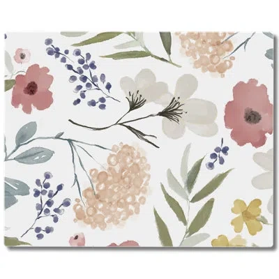 Counterart Pink Meadow Floral 3mm Tempered Glass Cutting Board 10" X 8"