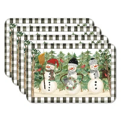 Counterart Plaid Snowmen 4 Piece Reversible Easy Care Placemats In Black;brown;white;green;red