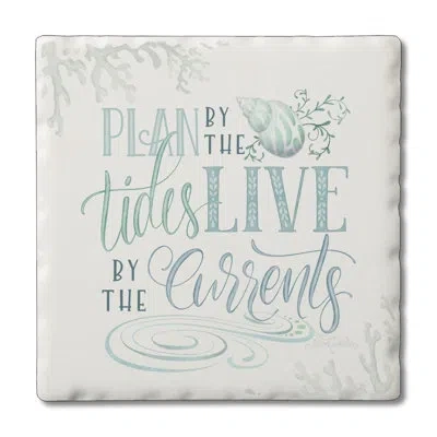 Counterart Plan By The Tides 1 Pack Single Absorbent Stone Coaster In Cream,aqua