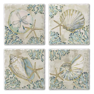 Counterart Playa Shells 4-pack Assorted Tumbled Tile Coasters In Blue;white;gray;yellow