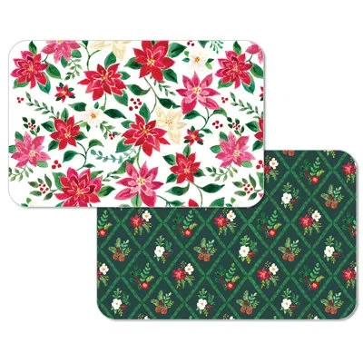 Counterart Poinsettia Garden 4 Pack Reversible Easy Care Placemats In Blue
