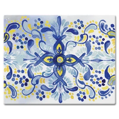 Counterart Portugal Tile Pattern Tempered Glass Cutting Board 12" X 15"
