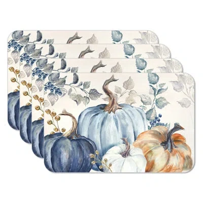 Counterart Pumpkin Blues 4 Piece Reversible Easy Care Placemats In Blue;brown;gray;navy