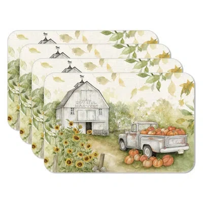 Counterart Pumpkin Farm 4 Piece Reversible Easy Care Placemats In Brown;orange