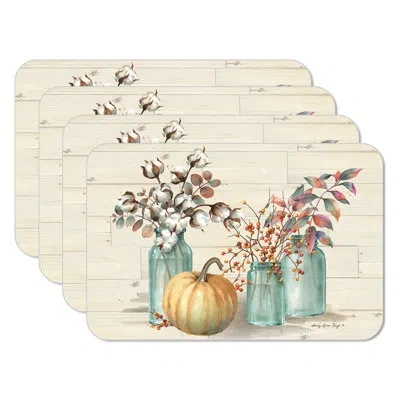 Counterart Pumpkin Time 4 Piece Reversible Easy Care Placemats In Brown;yellow;orange