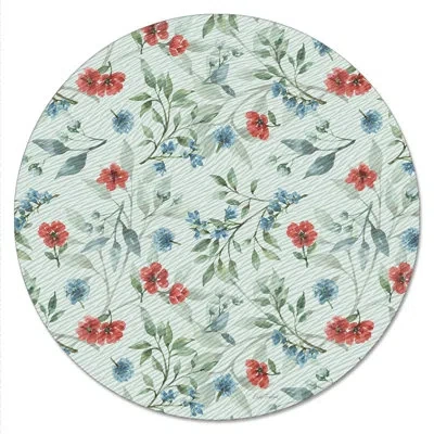 Counterart Red White & Blue Floral 13" Tempered Glass Lazy Susan Turntable In Blue;white;red