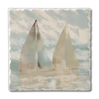 Counterart Sail At Dawn 1 Pack Single Absorbent Stone Coaster In Blue,cream,white