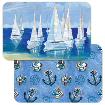 Counterart Sailboats 4 Piece Reversible Easy Care Plastic Placemats In White;green;multicolor