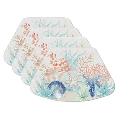 Counterart Sea Life 4 Piece Reversible Placemats In Blue;white;green;pink