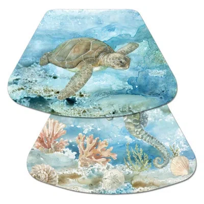Counterart Sea Turtle 4 Piece Reversible Wedge Shaped Placemats In Blue;green;beige