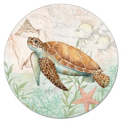 Counterart Sea Turtle 4mm Tempered Glass Lazy Susan Turntable In Brown;white