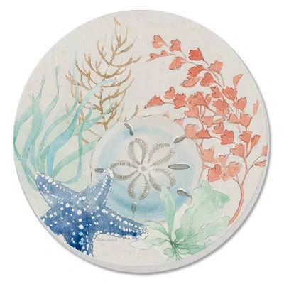 Counterart Seaside 4 Pack Round Absorbent Stone Coasters In Blue;brown;white;orange
