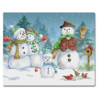 Counterart Snowman Family 3mm Glass Cutting Board 15” X 12”