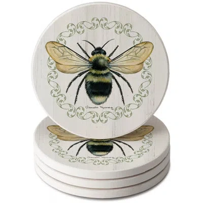 Counterart Summer Buzz 4-pack Round Absorbent Stone Coasters In Black;white;green;yellow