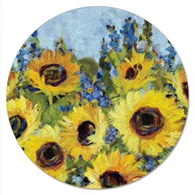 Counterart Sunflower Gallery Tempered Glass Lazy Susan Turntable In Green;yellow;multi-color