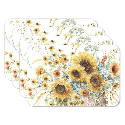 Counterart Sunflowers Forever 4 Piece Reversible Flexible Plastic Placemats In Brown;white;green;yellow