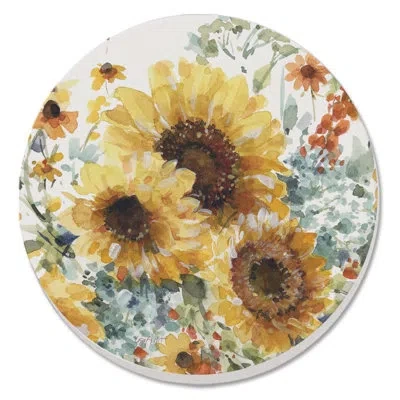 Counterart Sunflowers Forever 4-pack Round Absorbent Stone Coasters In Brown;green;yellow