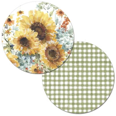 Counterart Sunflowers Forever Reversible Round Plastic Placemat 4 Pack In Brown;green;yellow;cream