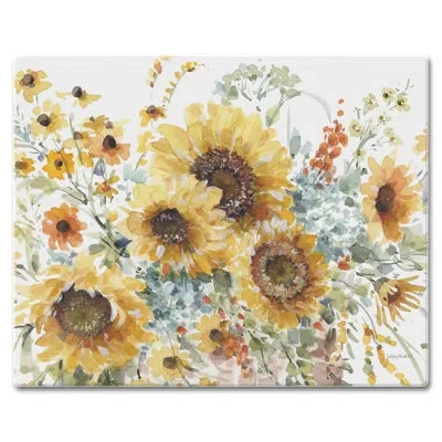 Counterart Sunflowers Forever Tempered Glass Cutting Board 15" X 12" In Brown;white;yellow