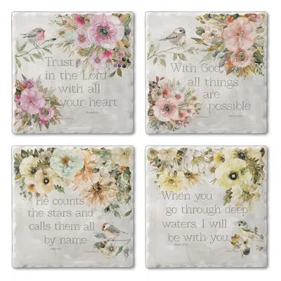 Counterart Sunny Scriptures 4-pack Assorted Tumbled Tile Coasters In White;green;gray;yellow;pink