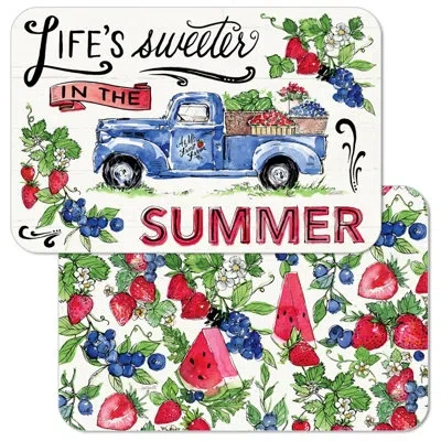 Counterart Sweet Summer 4 Piece Reversible Easy Care Plastic Placemats In Beige;yellow;pink;multicolor