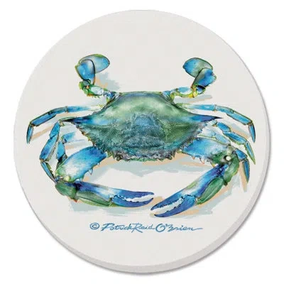 Counterart Teal Crab 4-pack Round Absorbent Stone Coasters In White;gray;teal