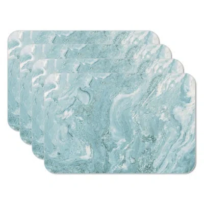 Counterart Teal Quartz Design 4-pack Reversible Easy Care Placemats In Blue;white;green