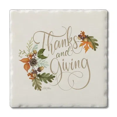 Counterart Thanks And Giving 1 Pack Single Absorbent Stone Coaster In Cream,green