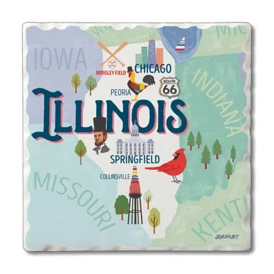 Counterart Thirstystone Illinois 4 Piece Tumbled Tile Coaster Set In Blue;white;green