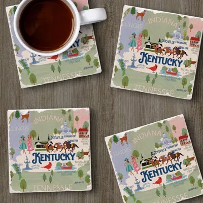 Counterart Thirstystone Kentucky Attractions 4 Piece Tumbled Tile Coaster Set In Blue;white;green;red