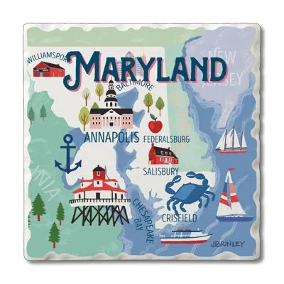 Counterart Thirstystone Maryland 4 Piece Tumbled Tile Coaster Set In Blue;brown;white;green