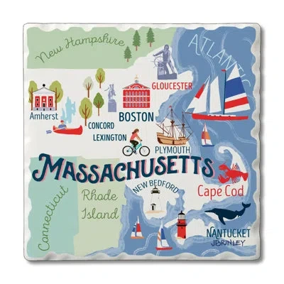 Counterart Thirstystone Massachusetts 4 Piece Tumbled Tile Coaster Set In Blue;white;green;red