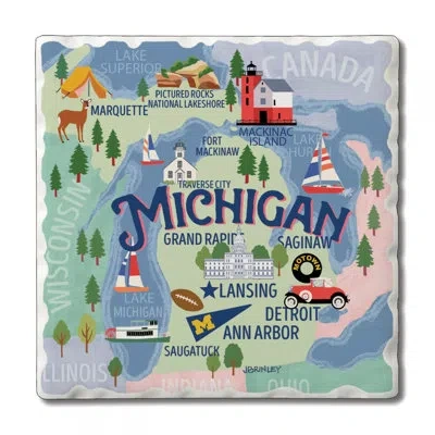 Counterart Thirstystone Michigan 4 Piece Tumbled Tile Coaster Set In Blue;white;green;red