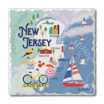 Counterart Thirstystone New Jersey Attractions 4 Piece Tumbled Tile Coasters In Blue;white;red;yellow
