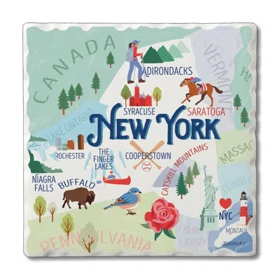 Counterart Thirstystone New York 4 Piece Tumbled Tile Coaster Set In Blue;brown;white;red