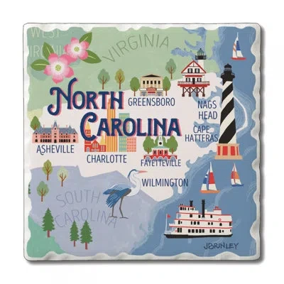 Counterart Thirstystone North Carolina 4 Piece Tumbled Tile Coaster Set In Blue;brown;green;pink