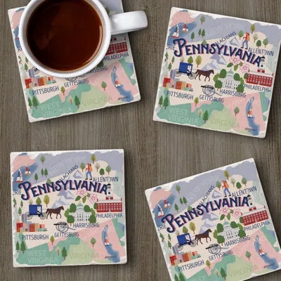 Counterart Thirstystone Pennsylvania Attractions 4 Piece Tumbled Tile Coaster Set In Blue;white;gray