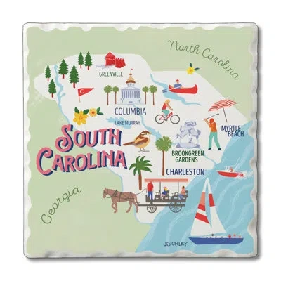 Counterart Thirstystone South Carolina 4 Piece Tumbled Tile Coasters In Blue;white;green;pink