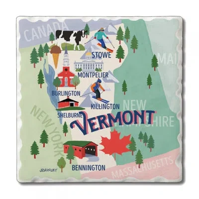 Counterart Thirstystone Vermont 4 Piece Tumbled Tile Coaster Set In Blue;white;green;pink