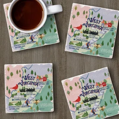 Counterart Thirstystone West Virginia 4 Piece Tumbled Tile Coaster Set In Green;gray;orange