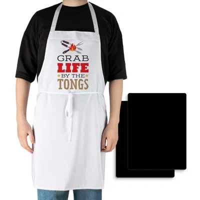 Counterart Tongs Kitchen Chef Apron With 2 Pack Black Cutting Mats In Black;white;red;yellow