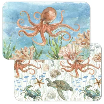 Counterart Under The Sea Reversible Rectangular Easy Care Placemats In White;green;gray;multicolor