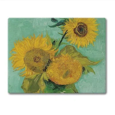 Counterart Van Gogh Sunflowers 3mm Tempered Glass Cutting Board 10" X 8"