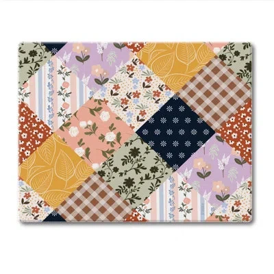 Counterart Vintage Patchwork Tempered Glass Cutting Board 10" X 8"