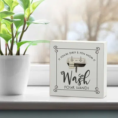 Counterart Wash Hands Wood Box Sign In Black,white